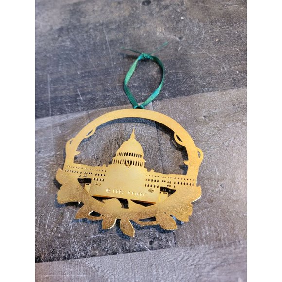 Gold tin national garden 1997 ornament xmas floral - Picture 3 of 3